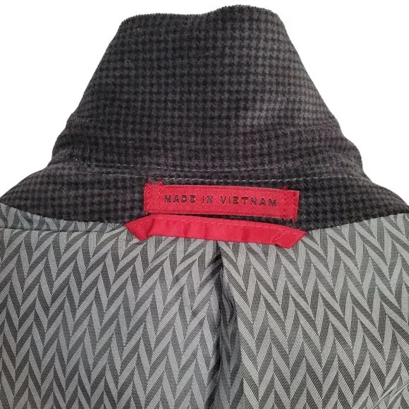 Alfani Mens Size 40L Blazer Sport Coat Slim Fit Velvet Micro Check Black Gray